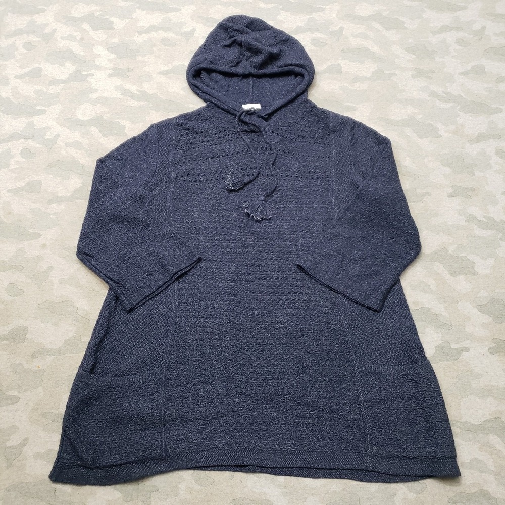 J. Jill Purejill Sweater Dress Womens Large Blue Pullover Hooded